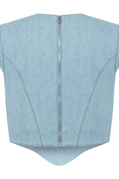 JENDUE Marvel V-Neck Denim Top - Stylish Women's Jean Blouse-2