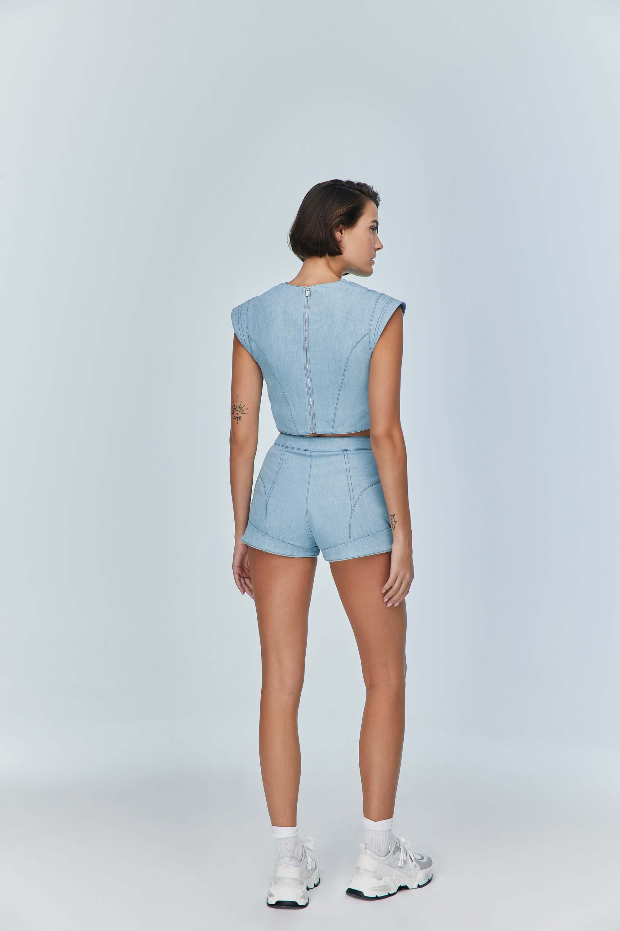 JENDUE Marvel V-Neck Denim Top - Stylish Women's Jean Blouse-4