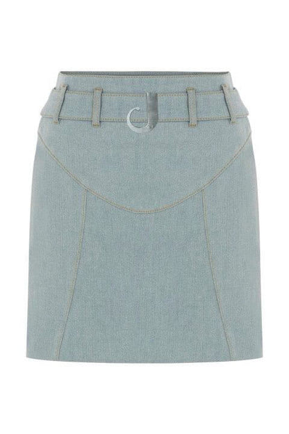 JENDUE Monte Belted Denim Skirt - Light Wash Mini Skirt-2