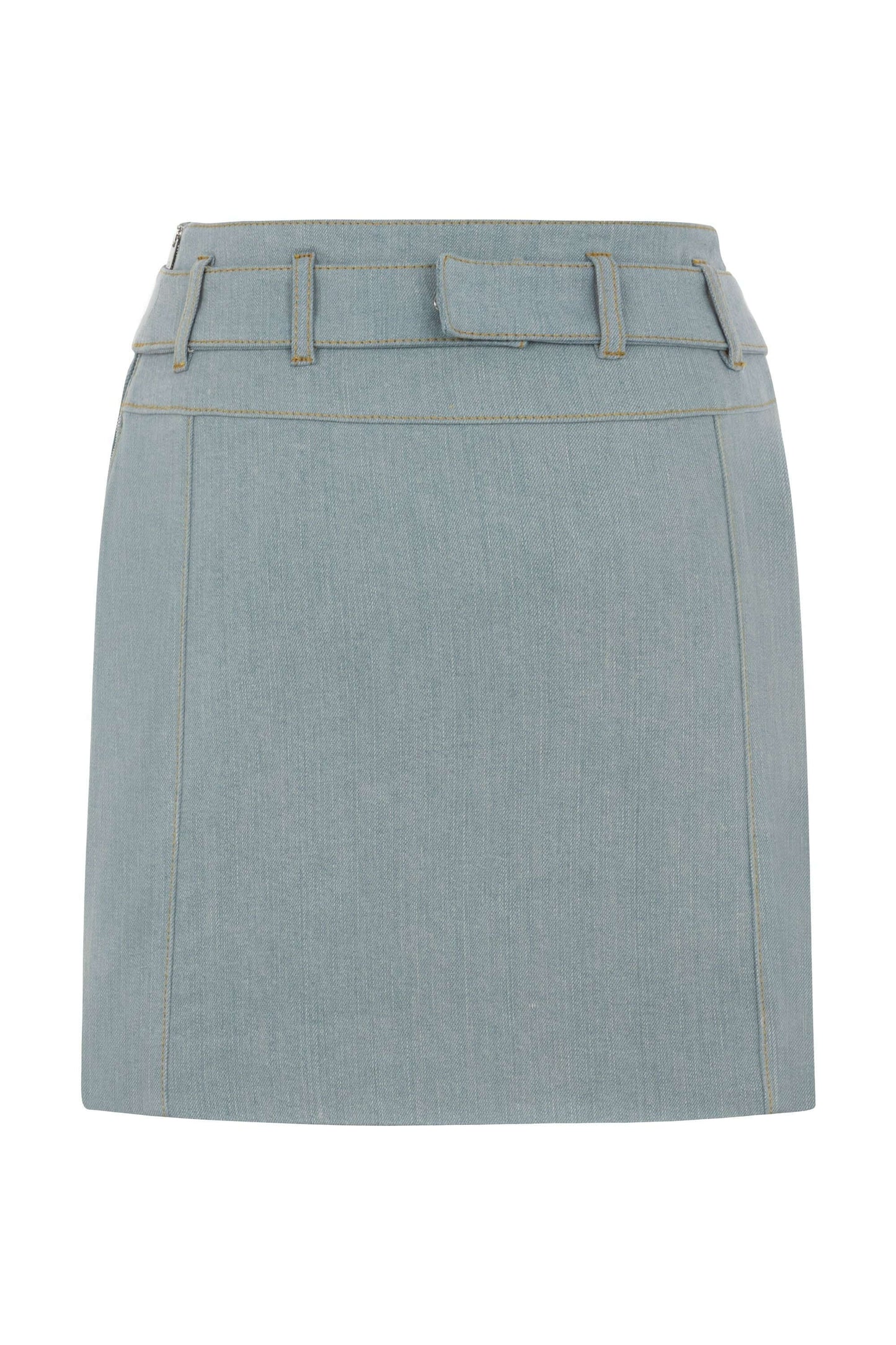 JENDUE Monte Belted Denim Skirt - Light Wash Mini Skirt-3