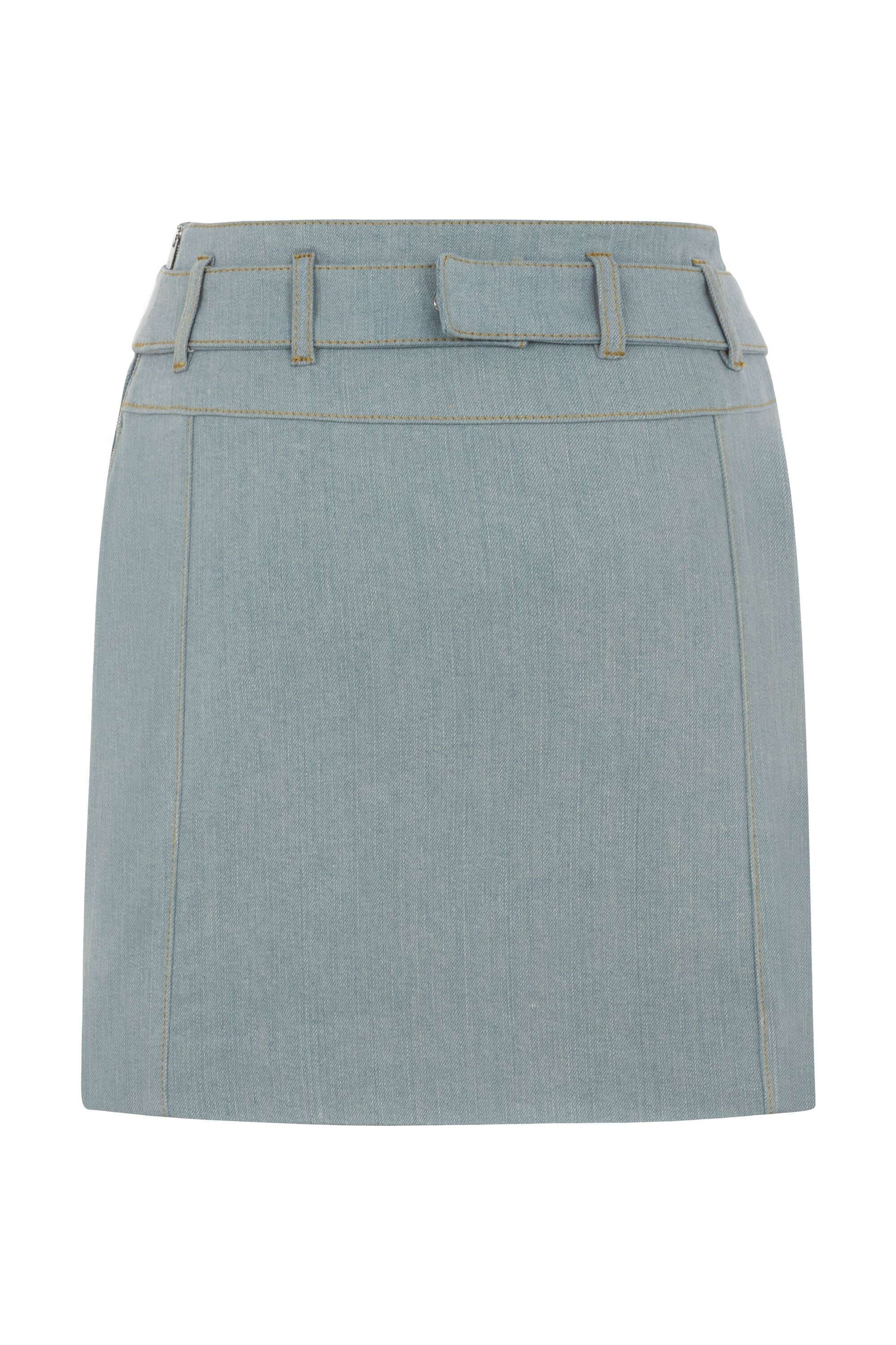 JENDUE Monte Belted Denim Skirt - Light Wash Mini Skirt-3