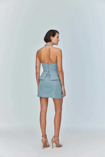 JENDUE Monte Belted Denim Skirt - Light Wash Mini Skirt-1