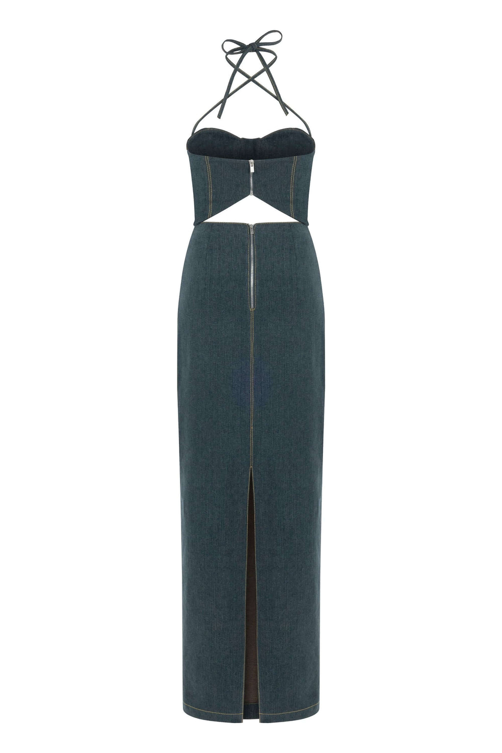 JENDUE Monte Maxi Denim Dress - Halter Cutout Gown-2