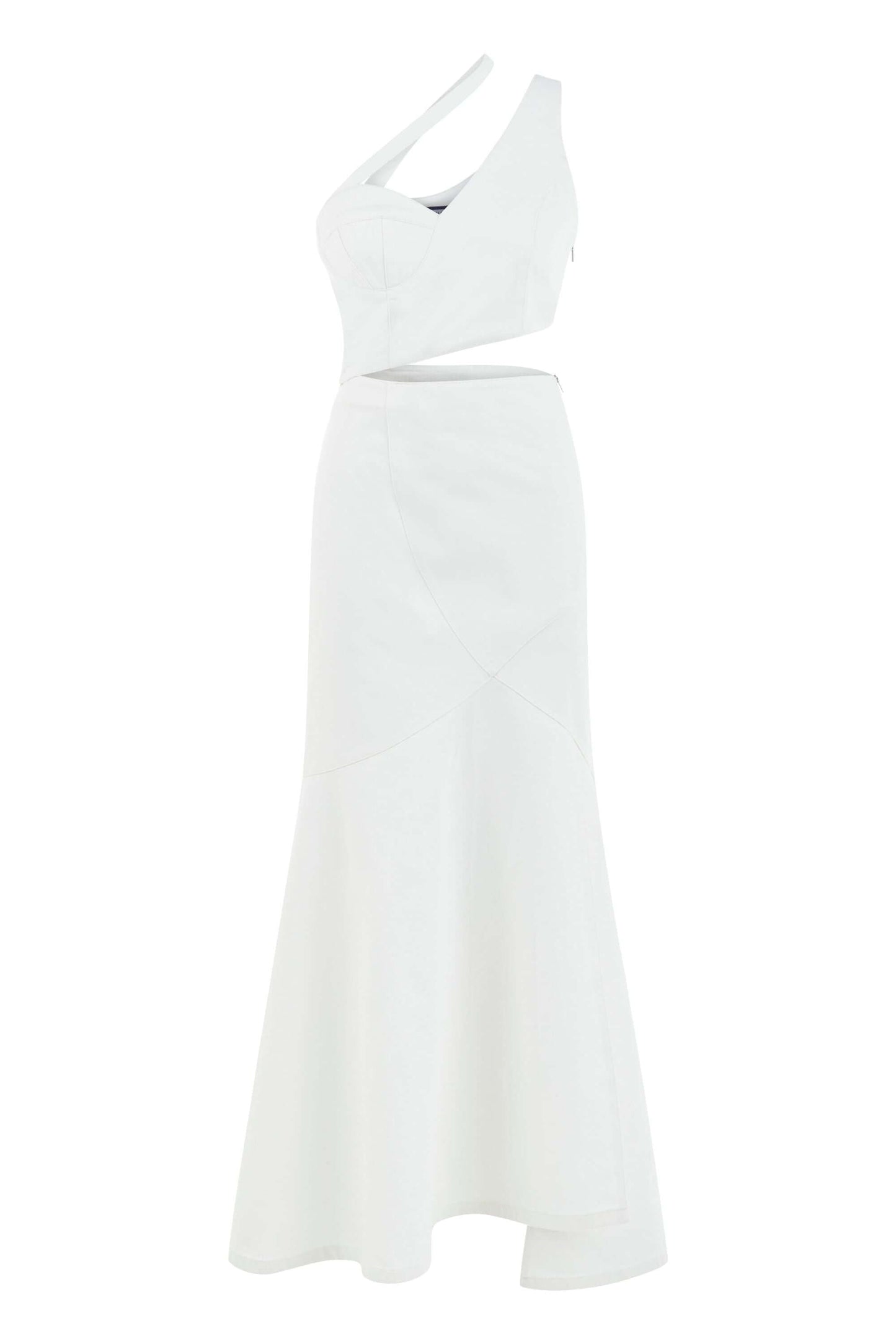 JENDUE Ron Asymmetric White Denim Maxi Dress - Elegant-1