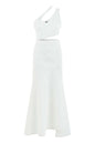 JENDUE Ron Asymmetric White Denim Maxi Dress - Elegant-1