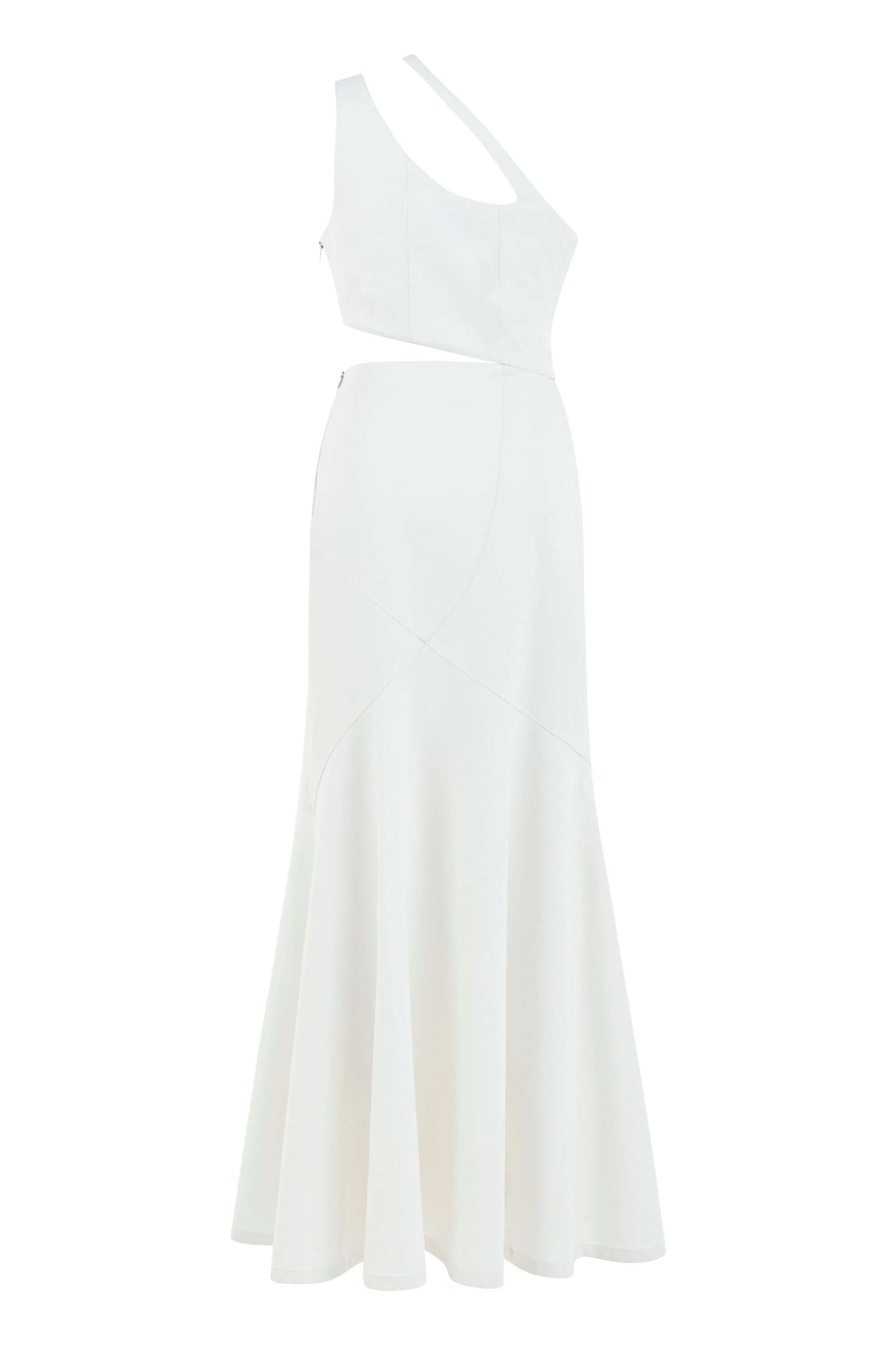 JENDUE Ron Asymmetric White Denim Maxi Dress - Elegant-2