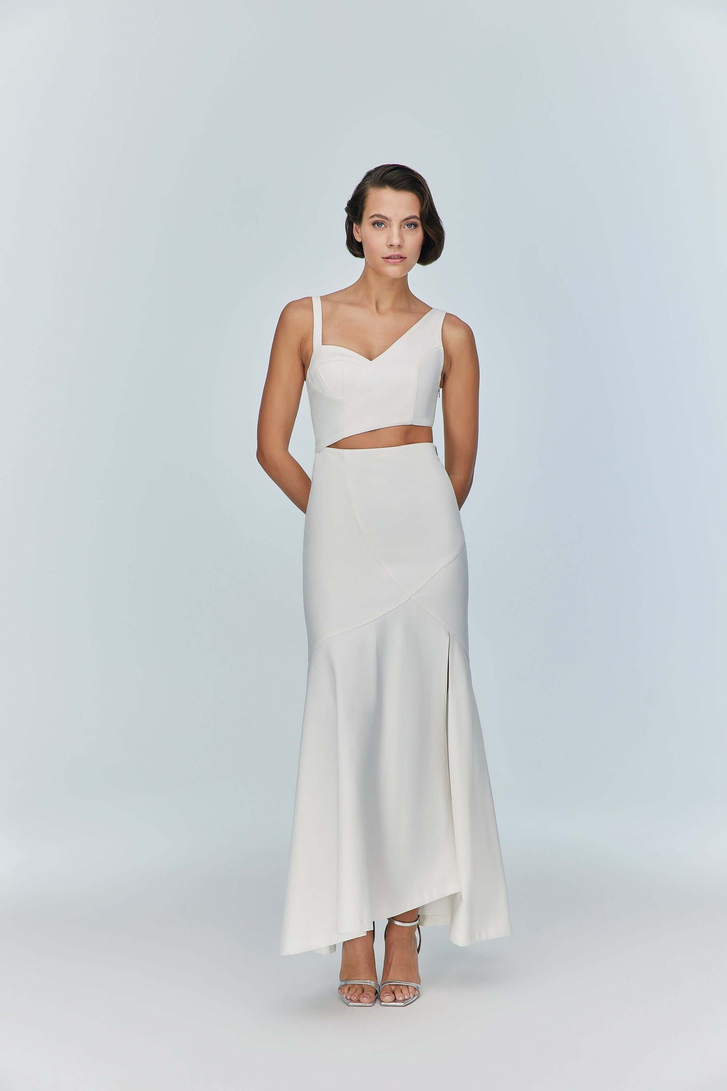 JENDUE Ron Asymmetric White Denim Maxi Dress - Elegant-3