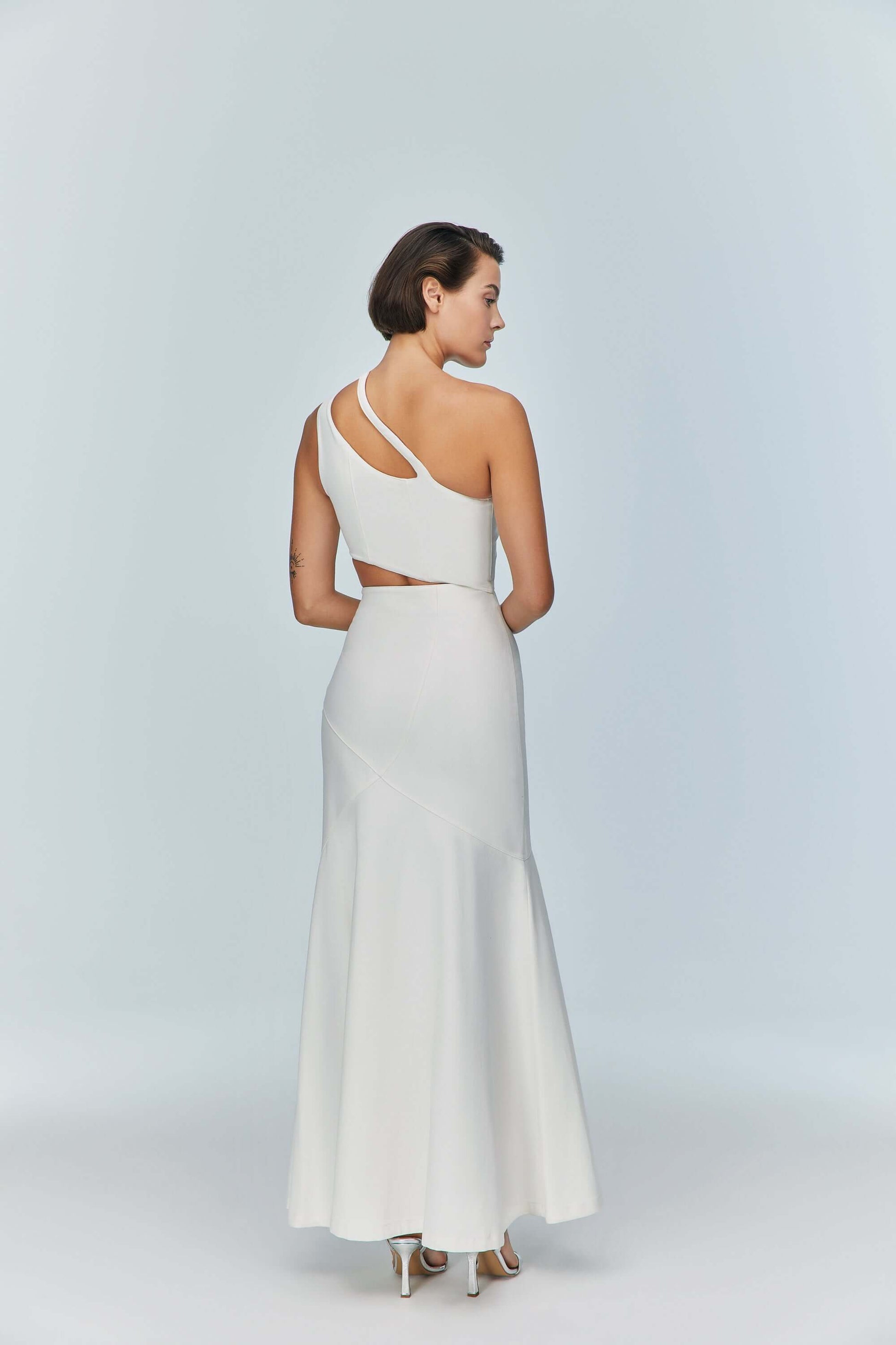 JENDUE Ron Asymmetric White Denim Maxi Dress - Elegant-4