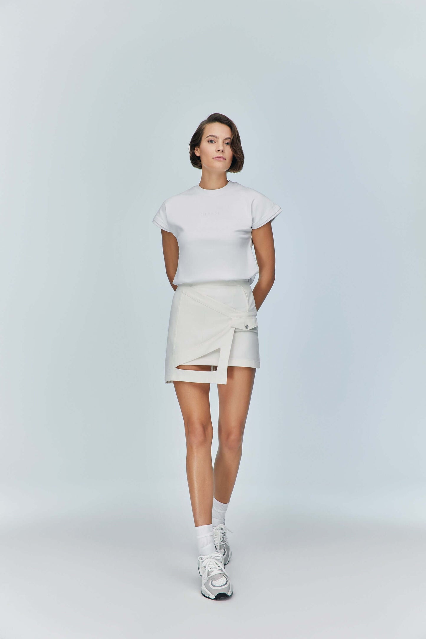 JENDUE Ron Eye Mini Denim Skirt - Modern Asymmetrical Style-4