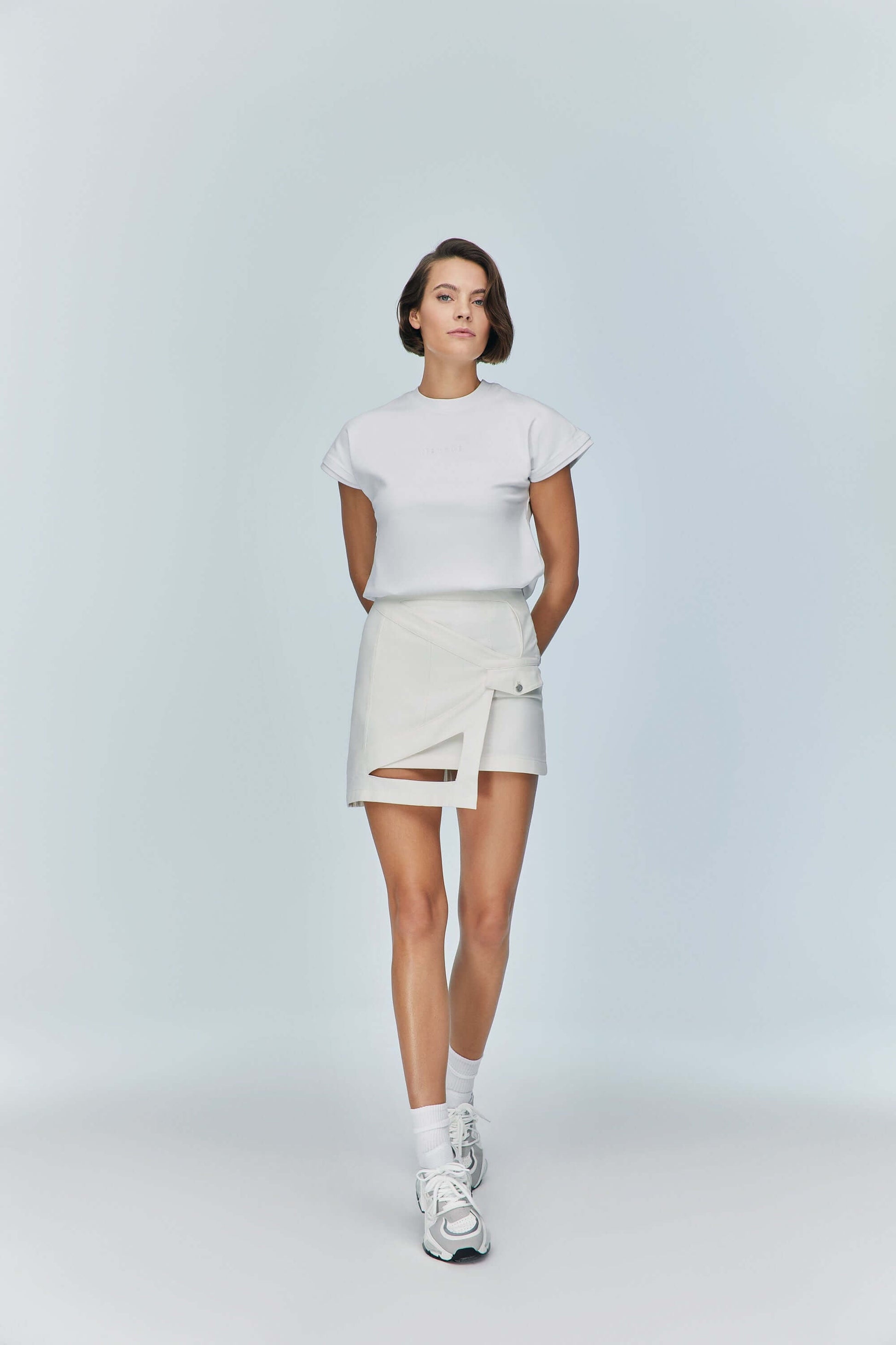 JENDUE Ron Eye Mini Denim Skirt - Modern Asymmetrical Style-4