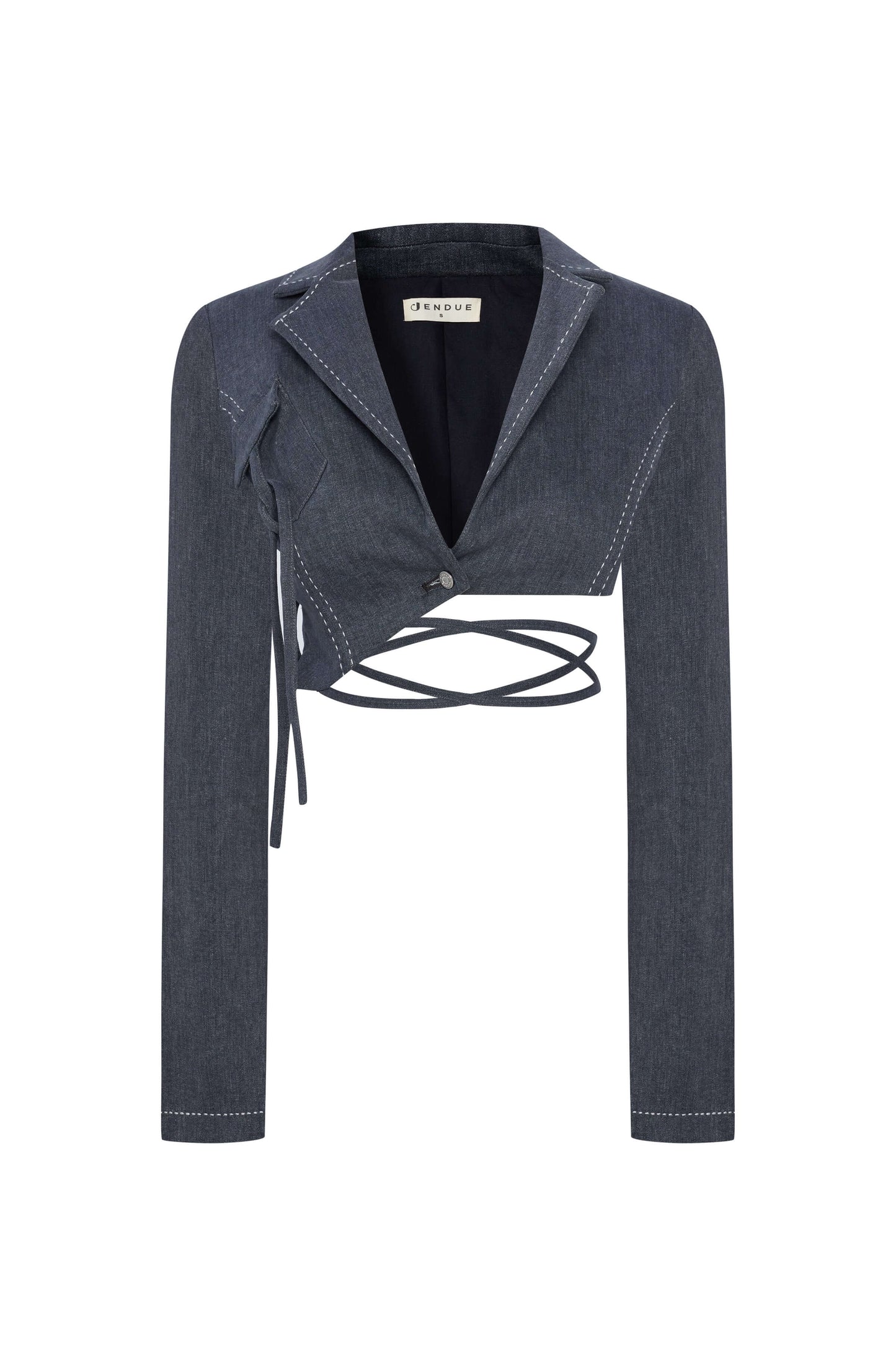 JENDUE Serendipity Denim Jacket - Cropped Lace-Up Style-1