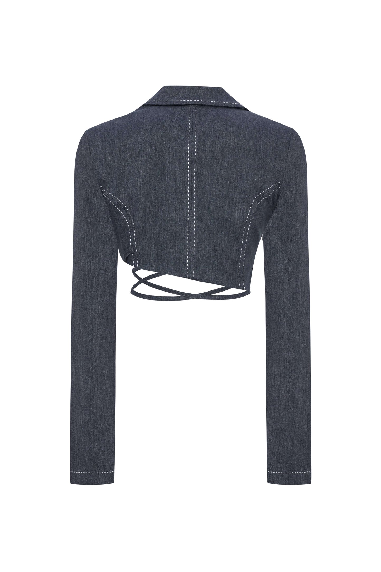 JENDUE Serendipity Denim Jacket - Cropped Lace-Up Style-2