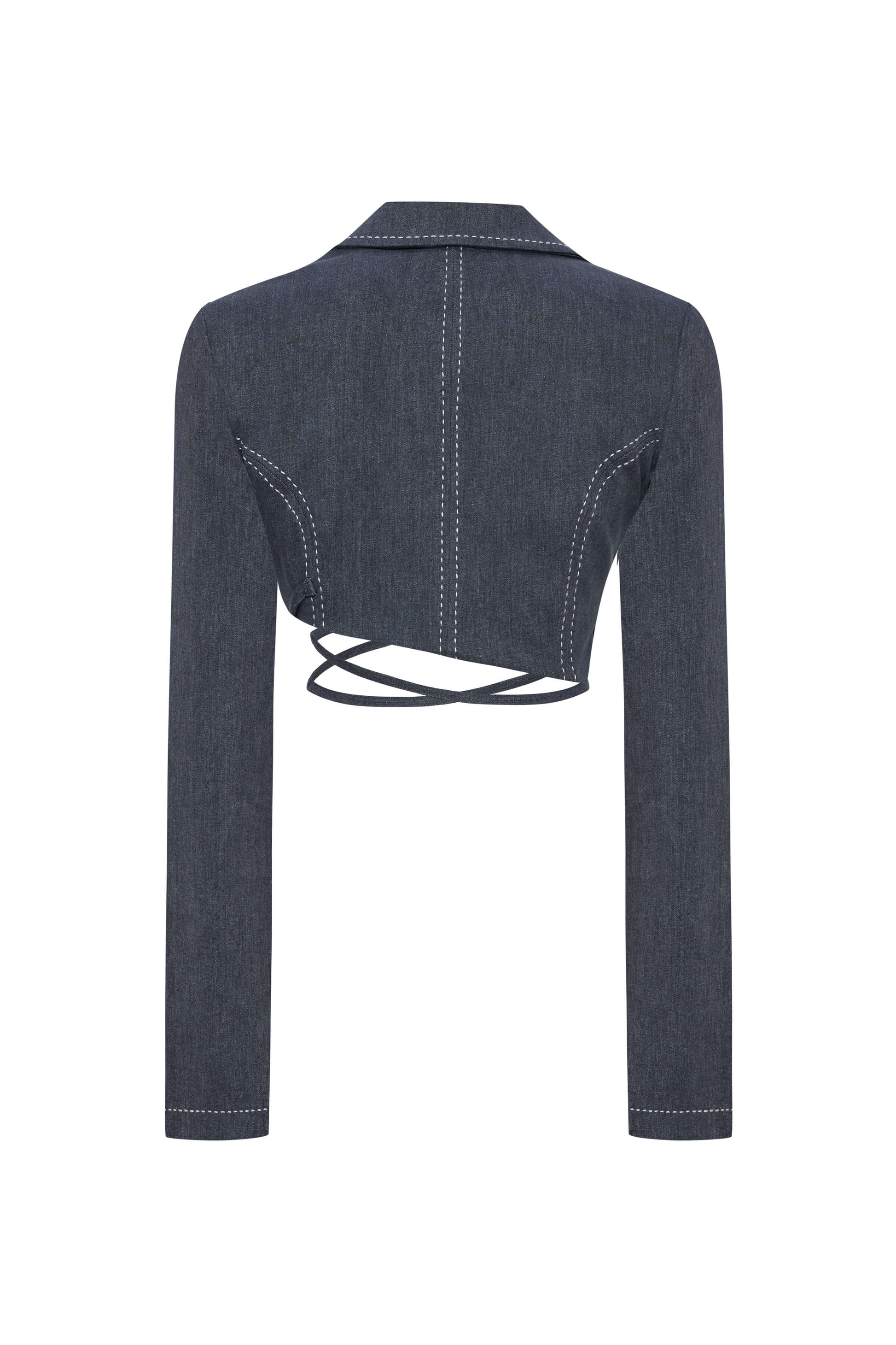 JENDUE Serendipity Denim Jacket - Cropped Lace-Up Style-2