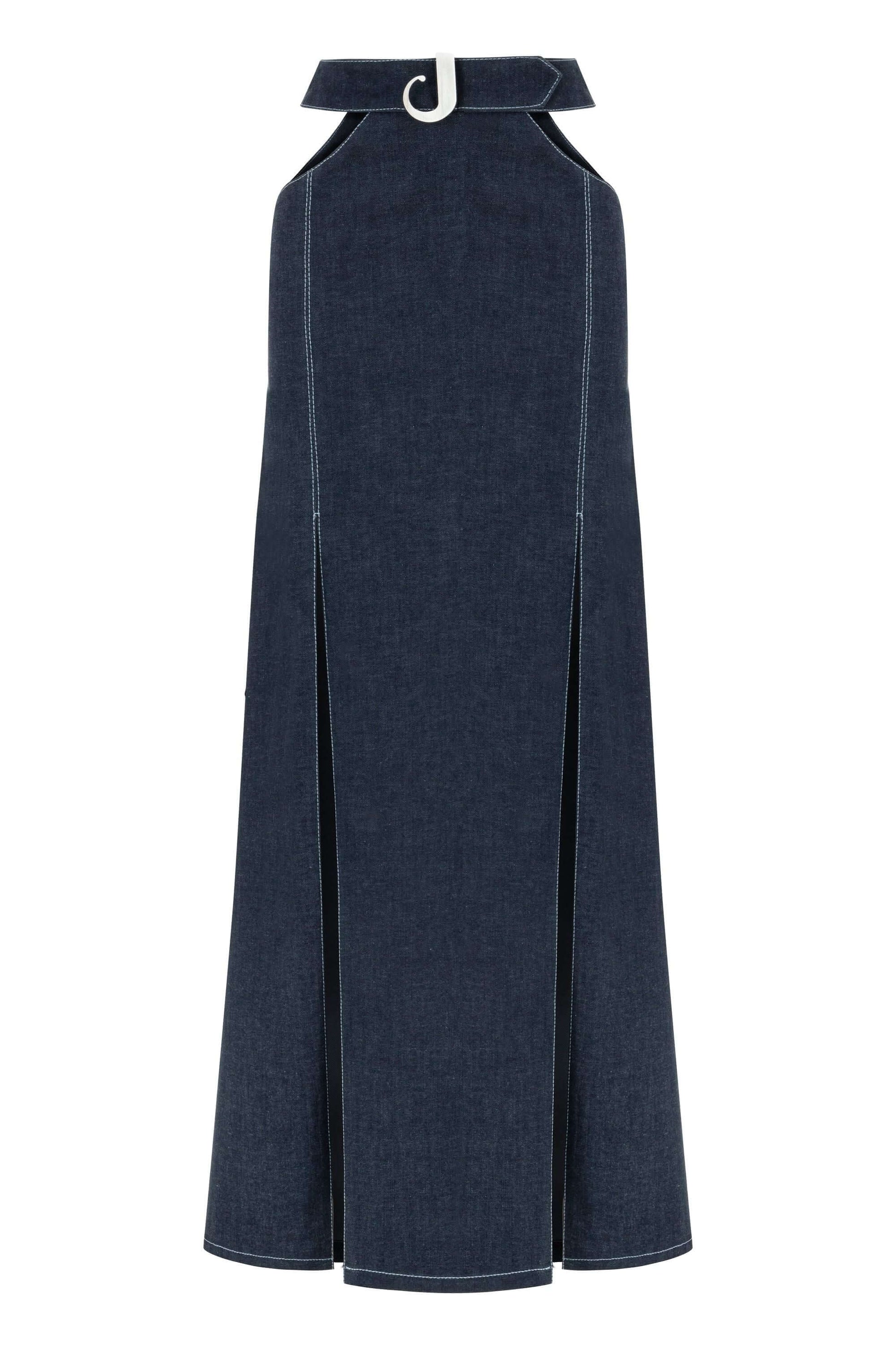 JENDUE Siena Maxi Denim Skirt - High-Waisted A-Line Blue-0
