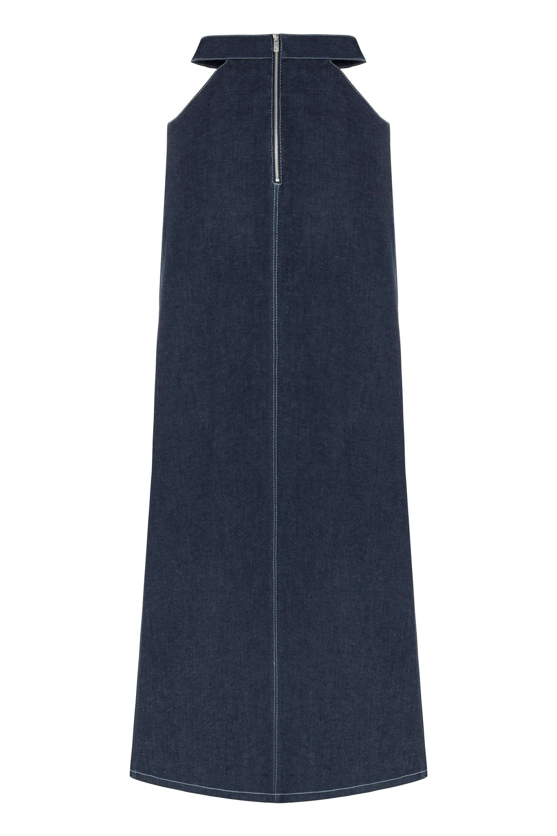 JENDUE Siena Maxi Denim Skirt - High-Waisted A-Line Blue-1