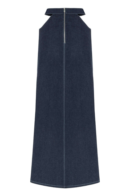 JENDUE Siena Maxi Denim Skirt - High-Waisted A-Line Blue-1