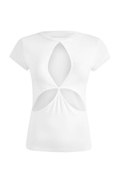 JENDUE Stella Denim T-Shirt - White Cut-Out Top-1