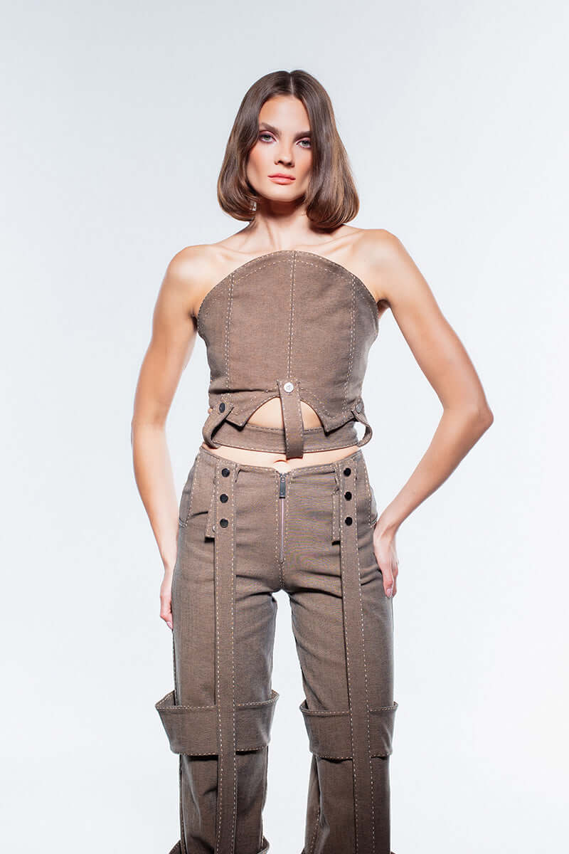 JENDUE Wild Flower Denim Corset Top-0