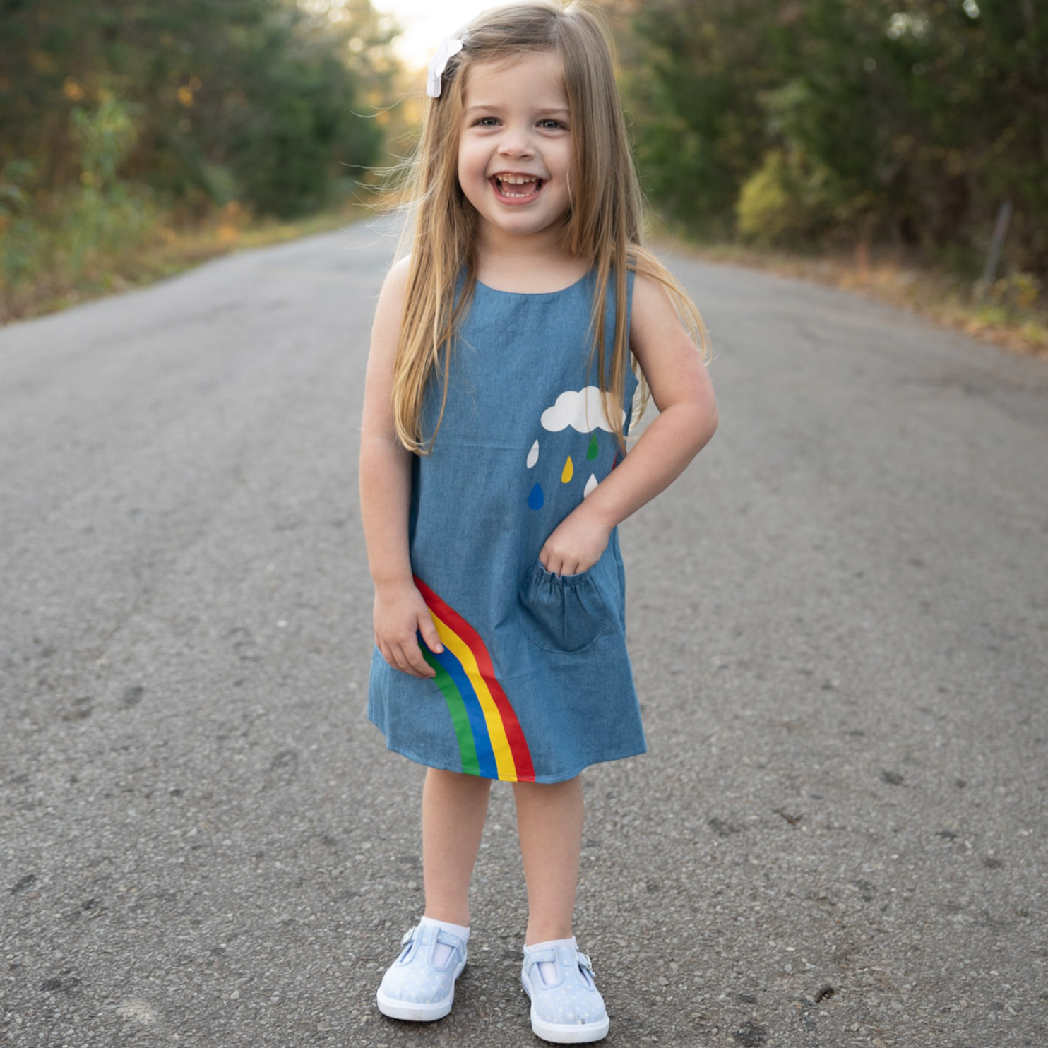 AL Limited Girls Blue Chambray Rainbow Overall Dress-1