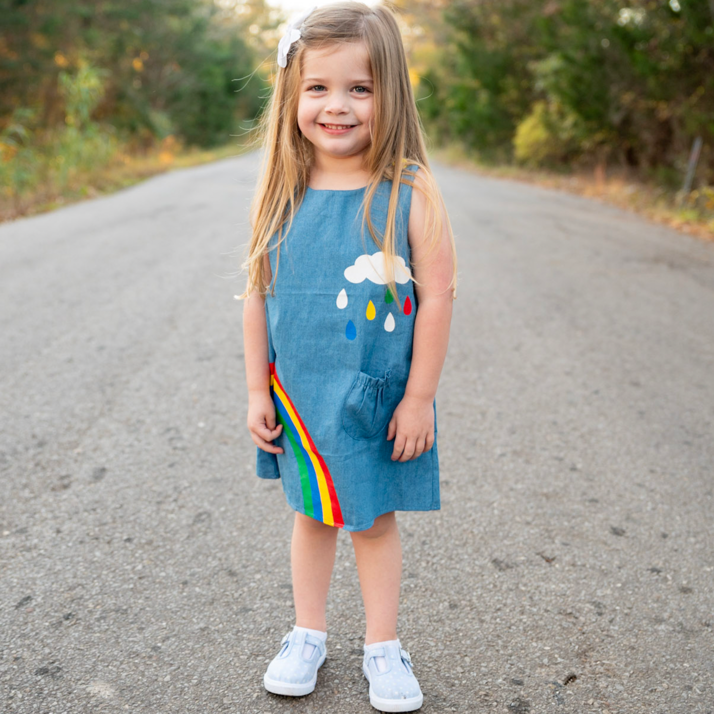 AL Limited Girls Blue Chambray Rainbow Overall Dress-2