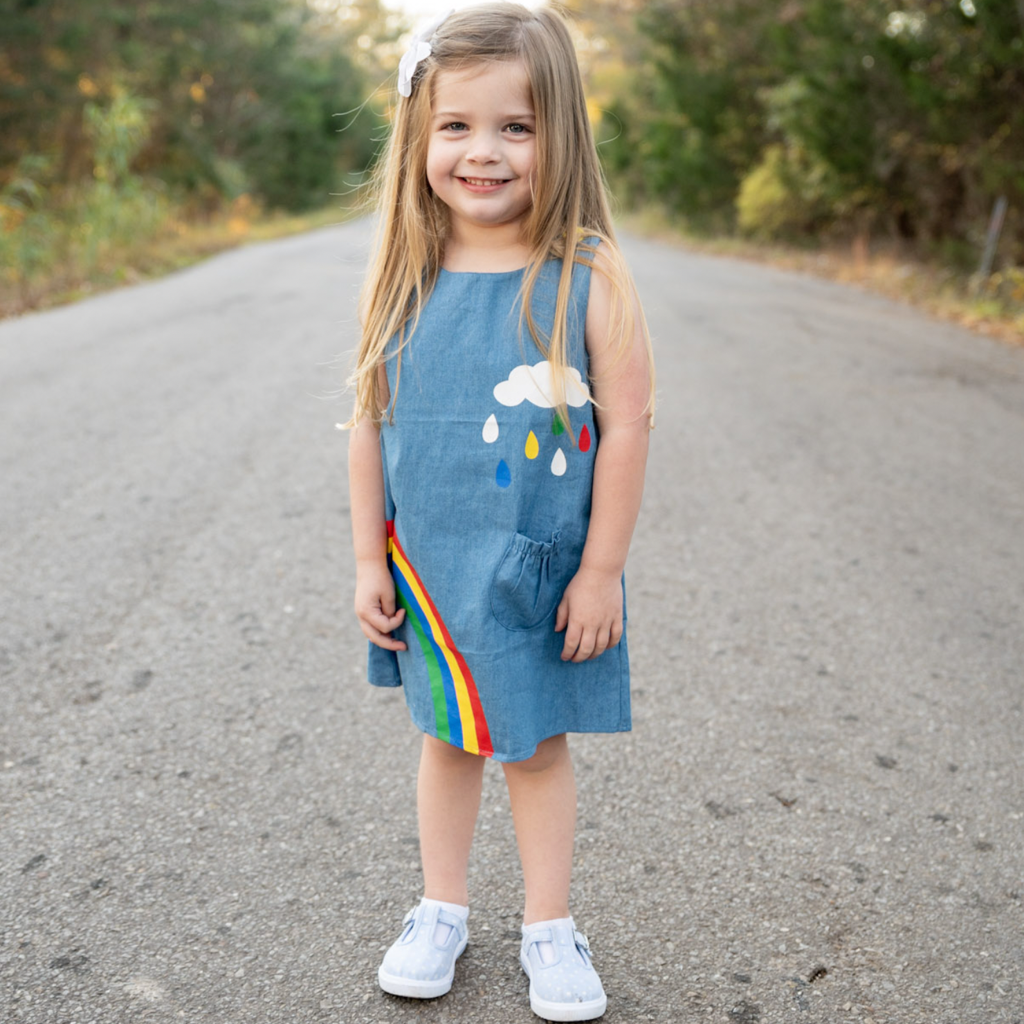 AL Limited Girls Blue Chambray Rainbow Overall Dress-2