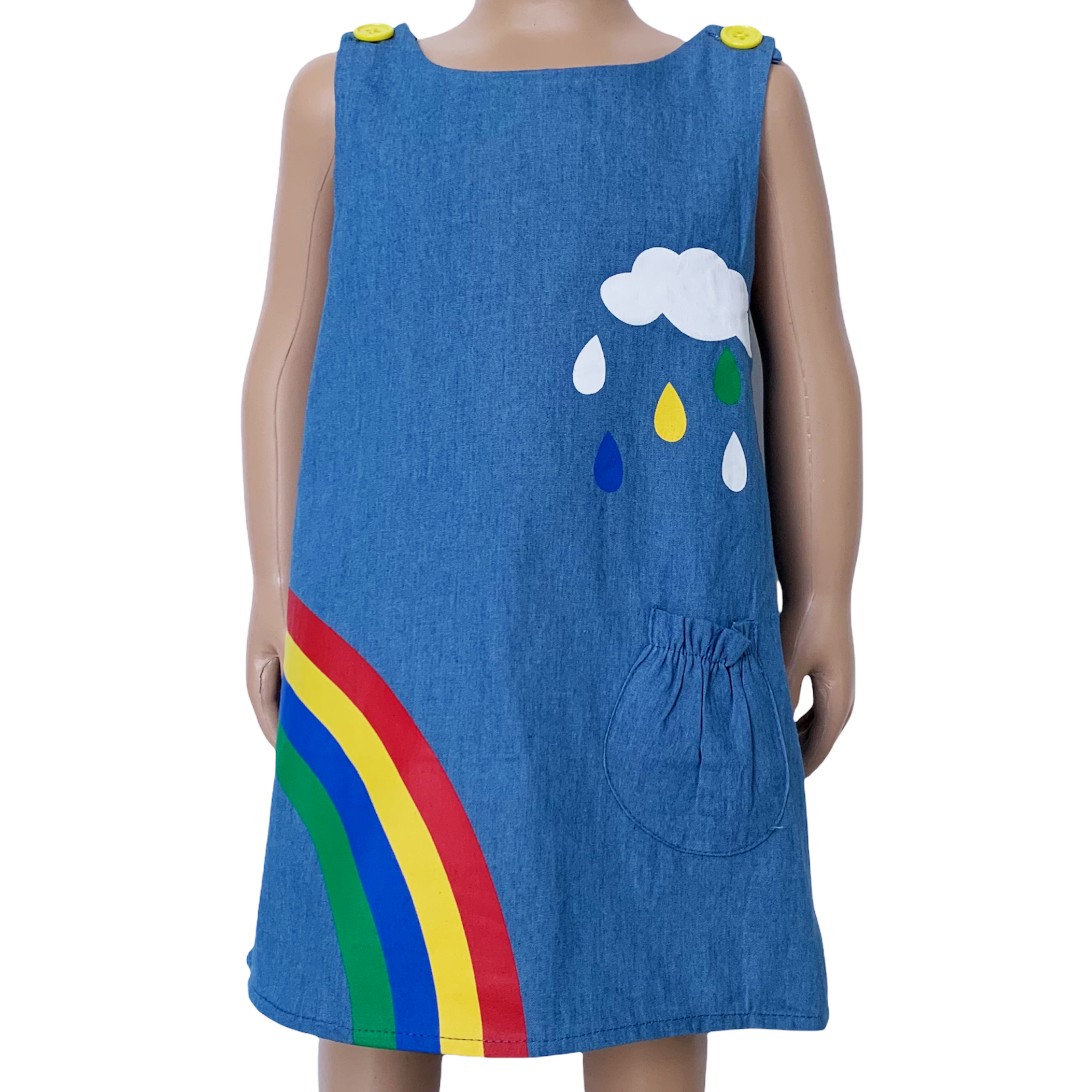 AL Limited Girls Blue Chambray Rainbow Overall Dress-0