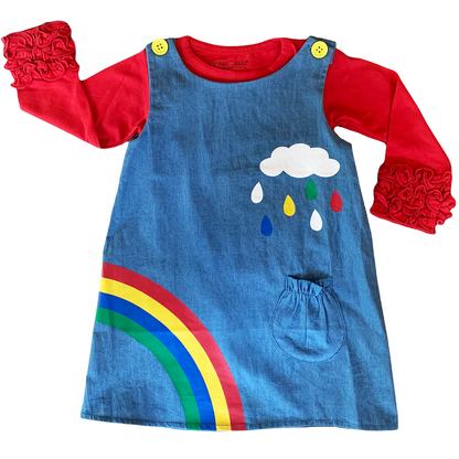 AL Limited Girls Blue Chambray Rainbow Overall Dress-3