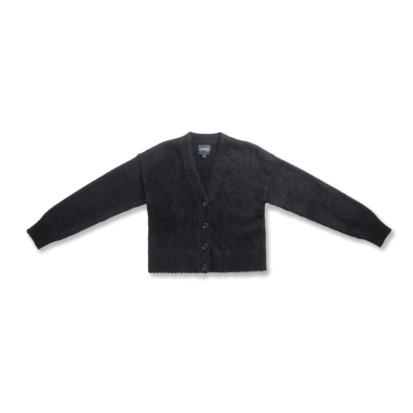 Brushed Teddy Cropped Cardigan Sweater (Black)-0