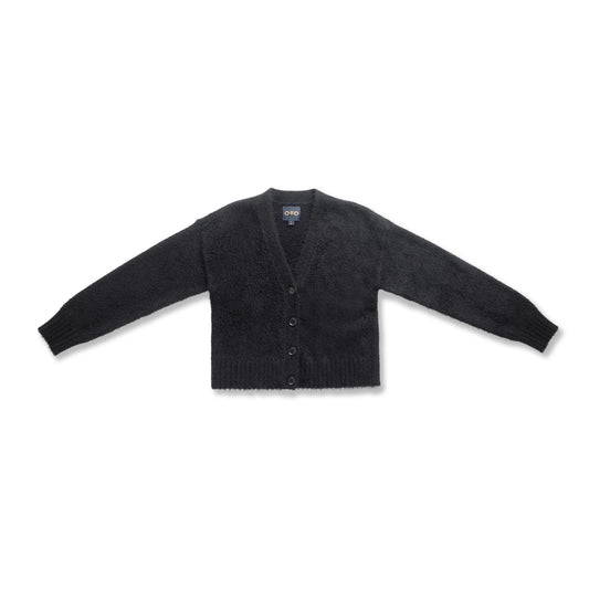 Brushed Teddy Cropped Cardigan Sweater (Black)-0