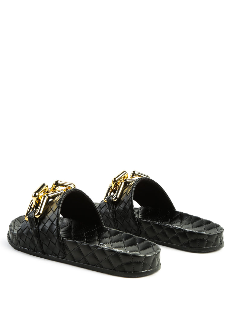 Miami Shot Bling Chain Strap Woven Slip On Flats-2