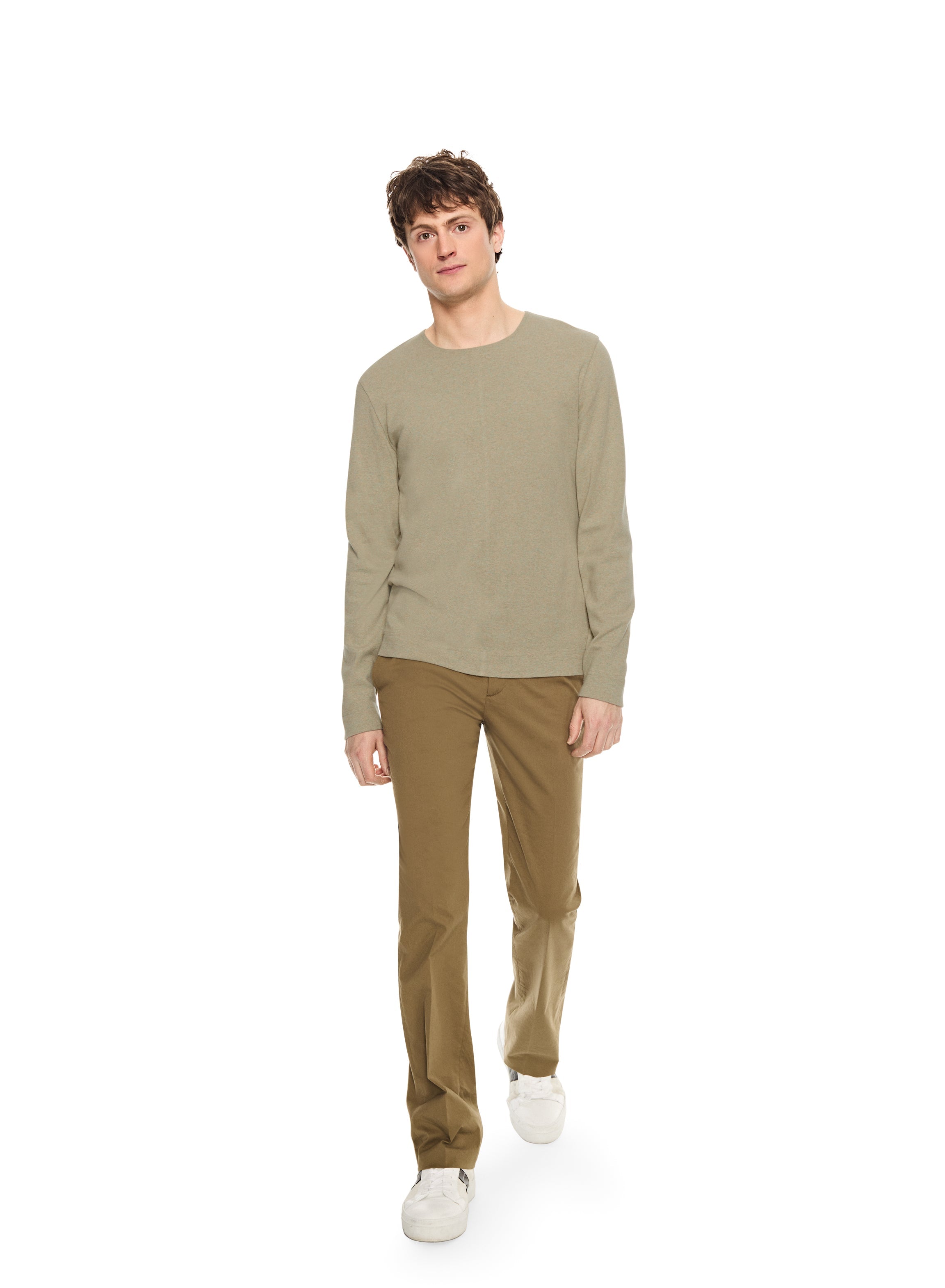 Long Sleeve Ribbed Cotton Crewneck (Laurel Heather)-2