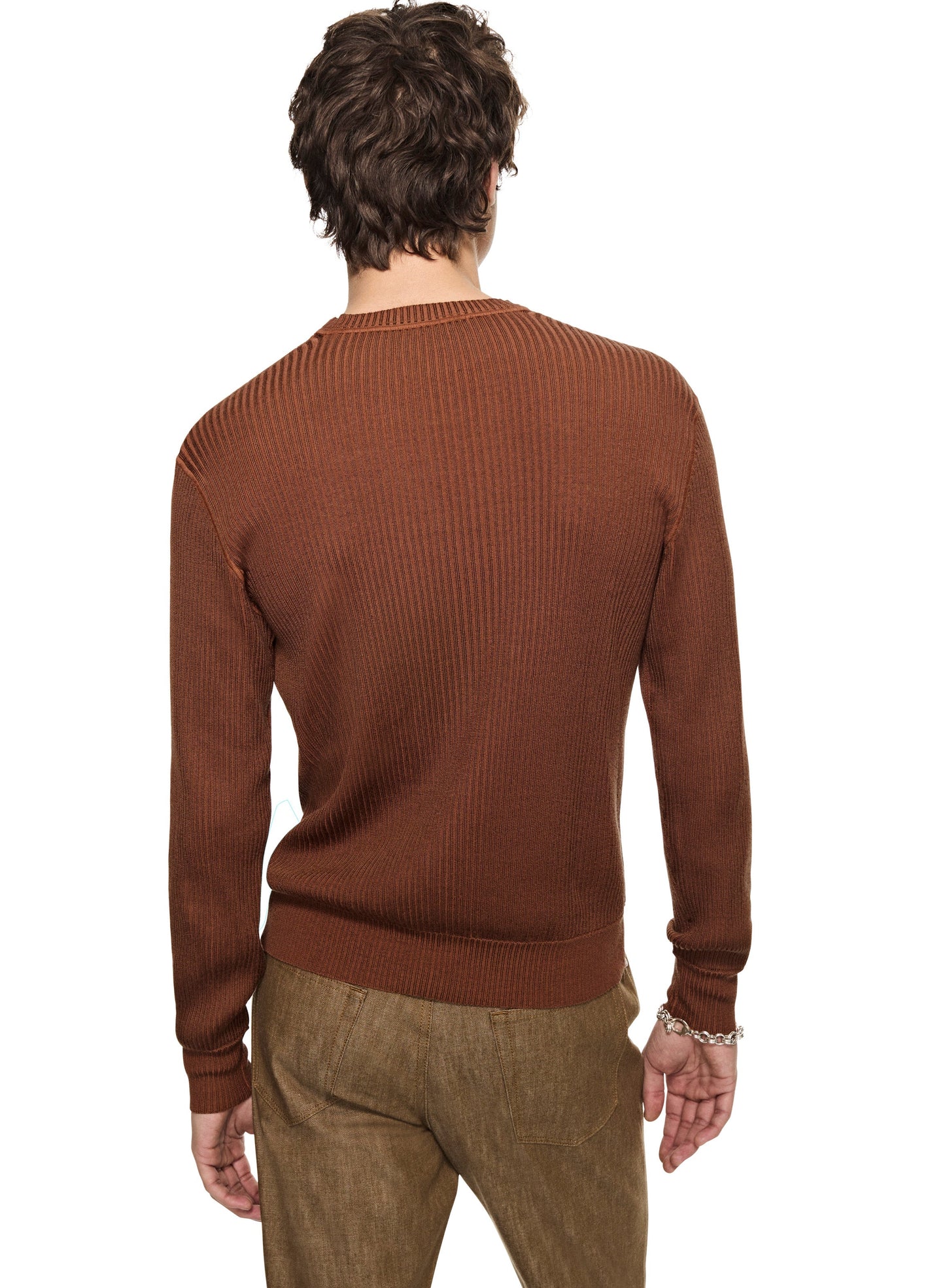 Ribbed Poor Boy Crewneck Sweater (Sepia Brown)-3