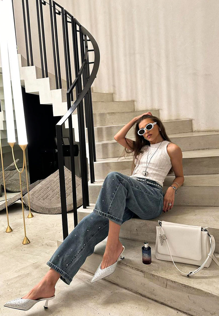 Aldora Rhinestones Embellished Satin Mules-1