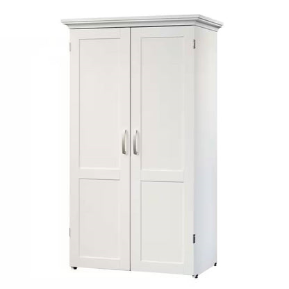 Drop Leaf Computer Desk Craft Table Armoire in White Wood Finish - Made in USA-1