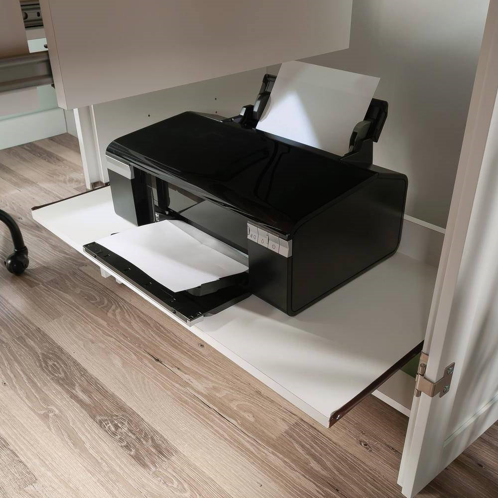 Drop Leaf Computer Desk Craft Table Armoire in White Wood Finish - Made in USA-3