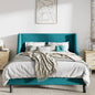 Full Size Turquoise Linen Blend Upholstered Platform Bed with Wingback Headboard-0