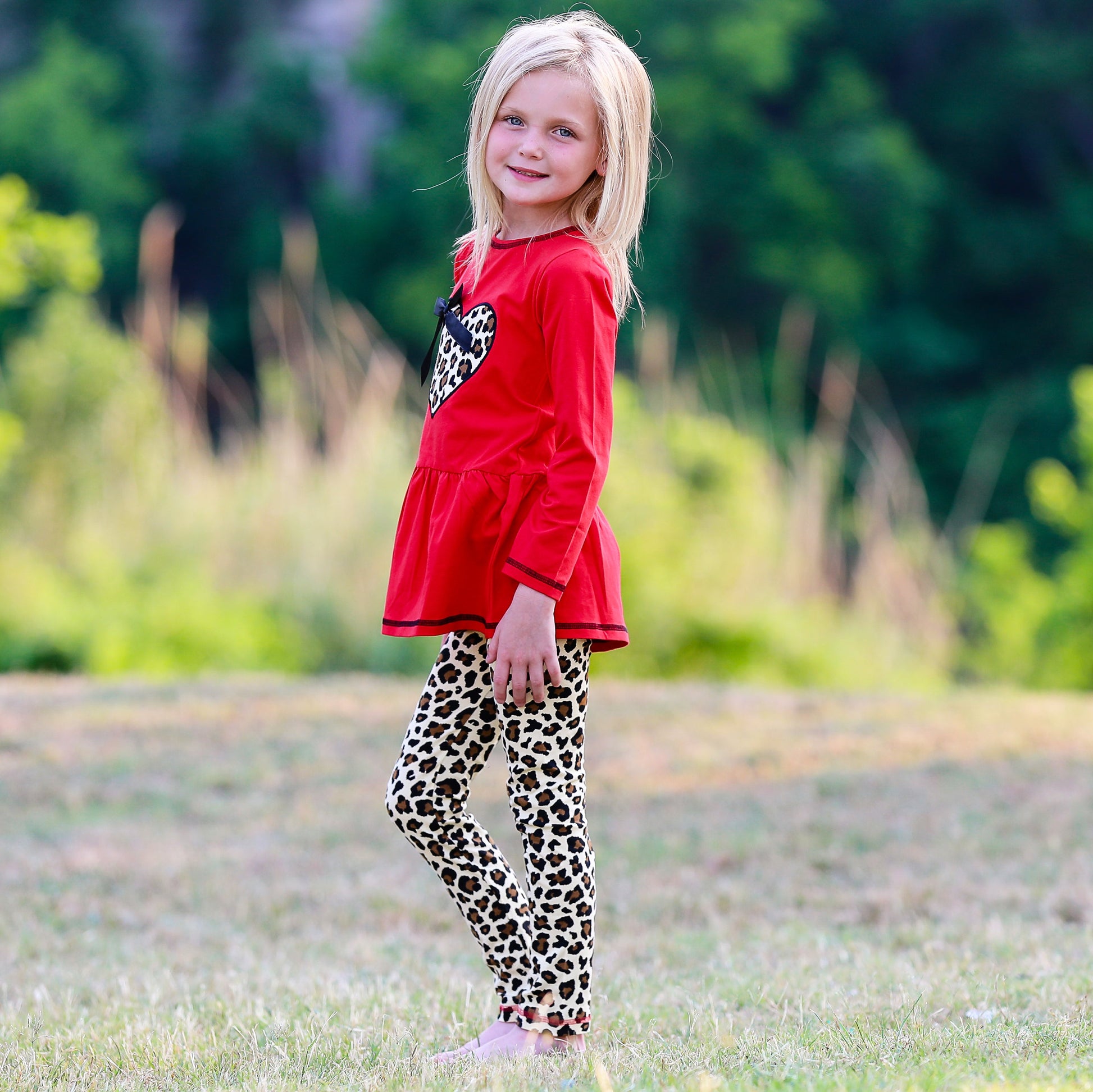 AnnLoren Girls Leopard Heart Holiday Dress Tunic & Leggings Set Outfit-2
