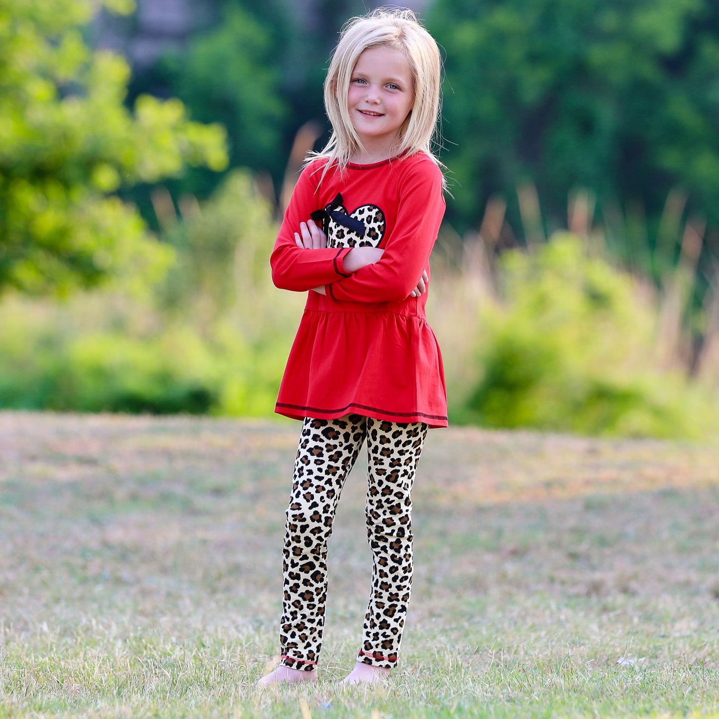 AnnLoren Girls Leopard Heart Holiday Dress Tunic & Leggings Set Outfit-1