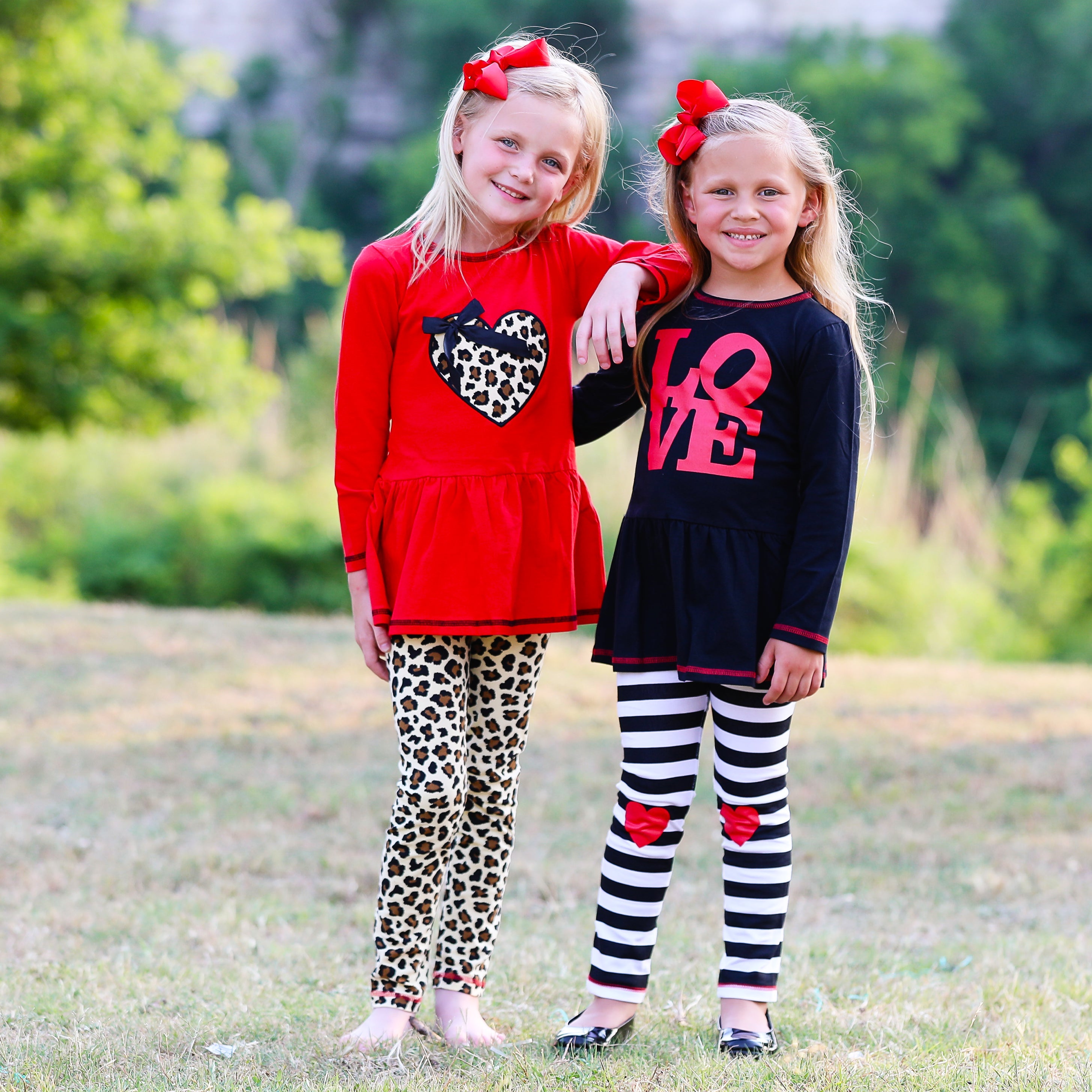 AnnLoren Girls Leopard Heart Holiday Dress Tunic & Leggings Set Outfit-4