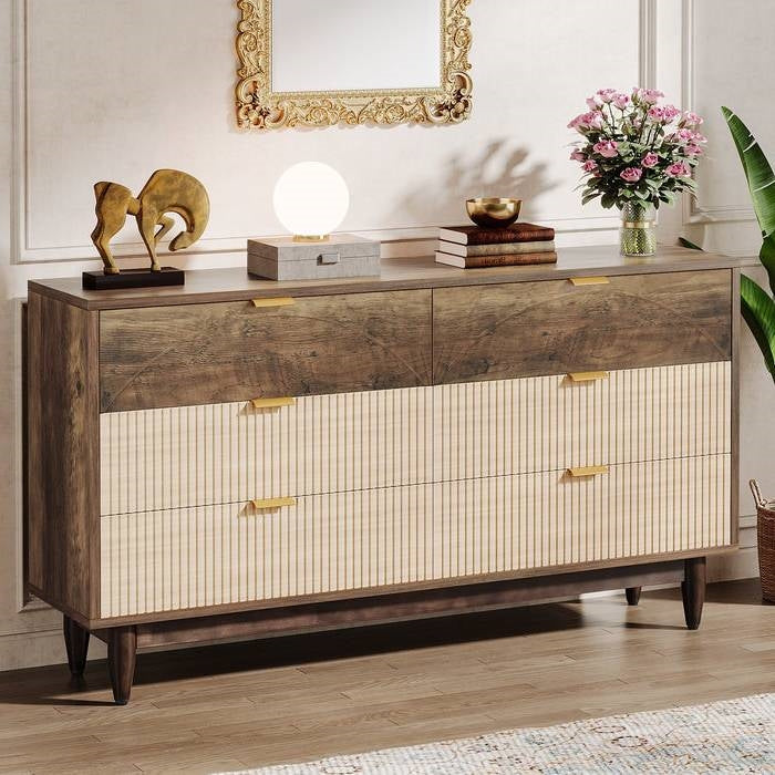 Retro Mid-Century Modern 6 Drawer Dresser Chest of Drawers in Vintage Brown-1