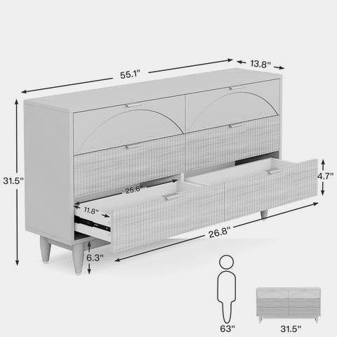 Retro Mid-Century Modern 6 Drawer Dresser Chest of Drawers in Vintage Brown-2