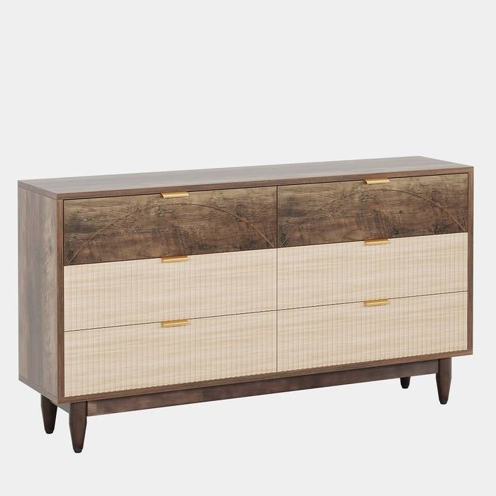 Retro Mid-Century Modern 6 Drawer Dresser Chest of Drawers in Vintage Brown-3