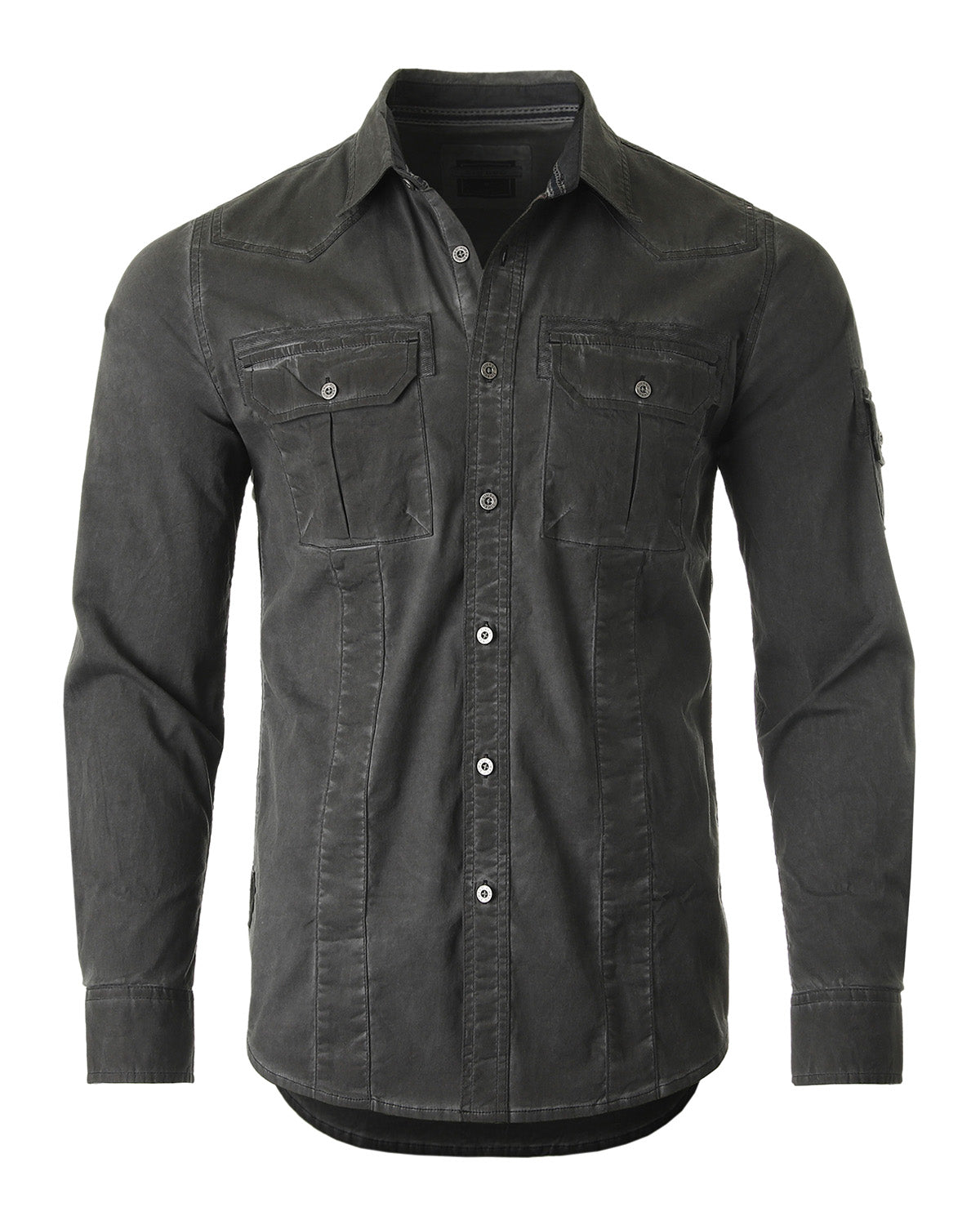 ZIMEGO Men's Stretch Flex Slim Color Washed Vintage Rugged Fashion Button Shirts-2