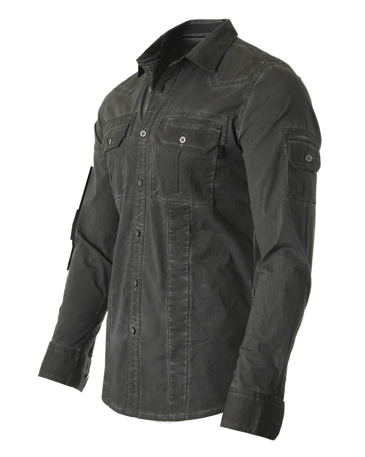 ZIMEGO Men's Stretch Flex Slim Color Washed Vintage Rugged Fashion Button Shirts-4