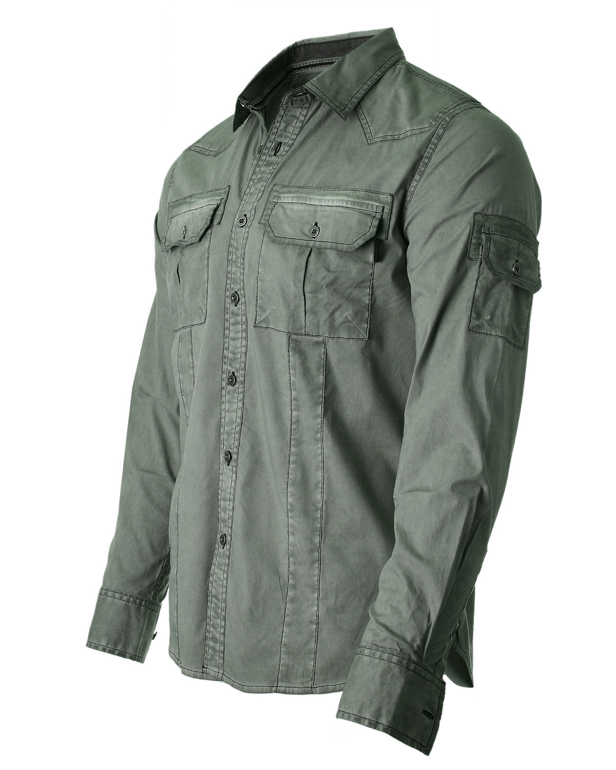 ZIMEGO Men's Stretch Flex Slim Color Washed Vintage Rugged Fashion Button Shirts-3