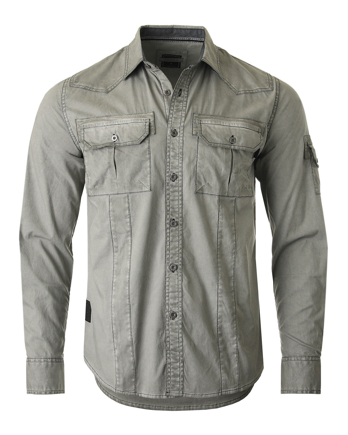 ZIMEGO Men's Stretch Flex Slim Color Washed Vintage Rugged Fashion Button Shirts-1