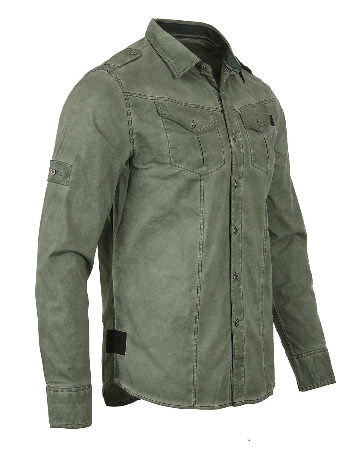 ZIMEGO Men's Stretch Roll-Up Sleeve Color Washed Vintage Rugged Fashion Button Shirts-5