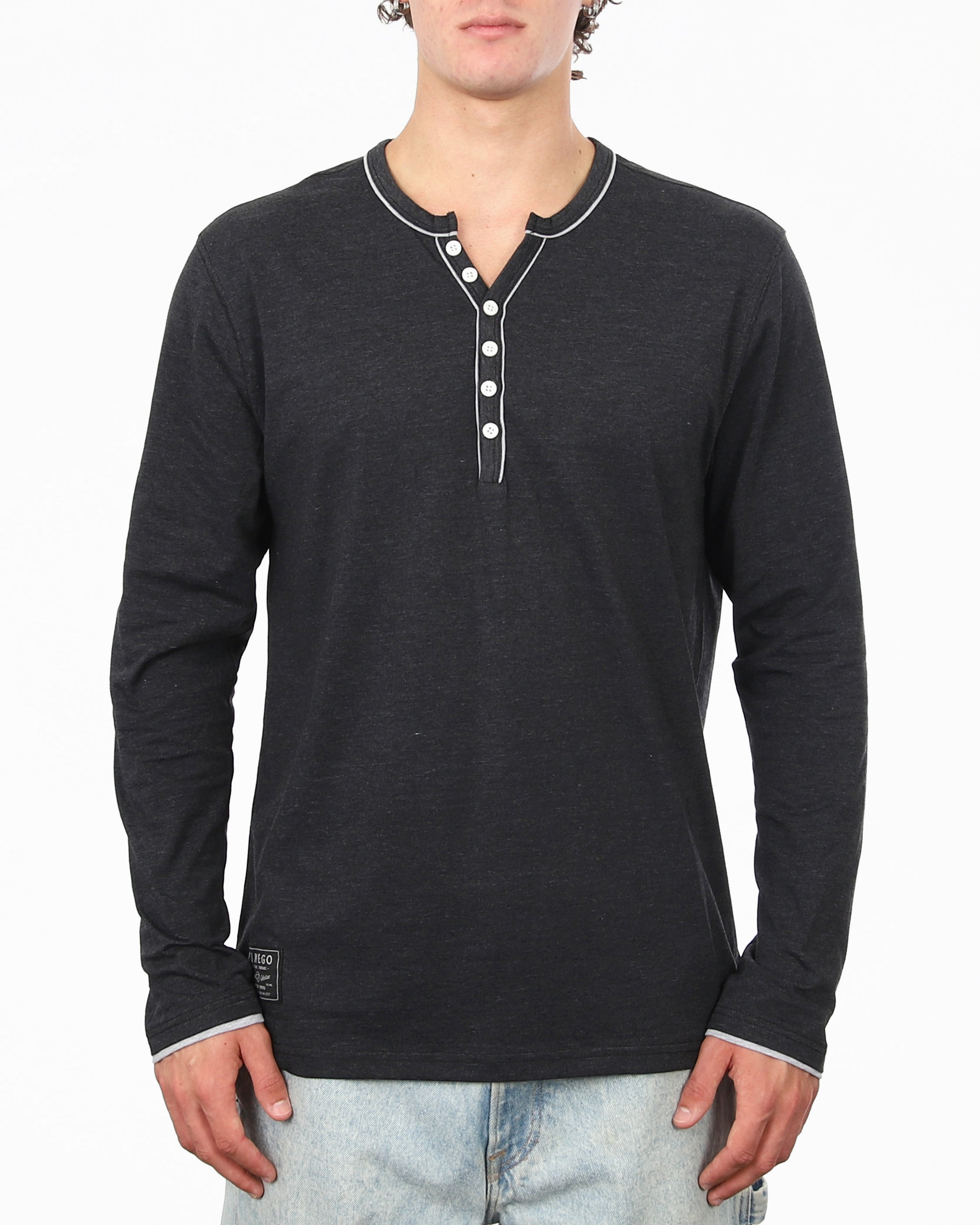 Stretch Long Sleeve Casual Button Henley Fashion Shirts-1