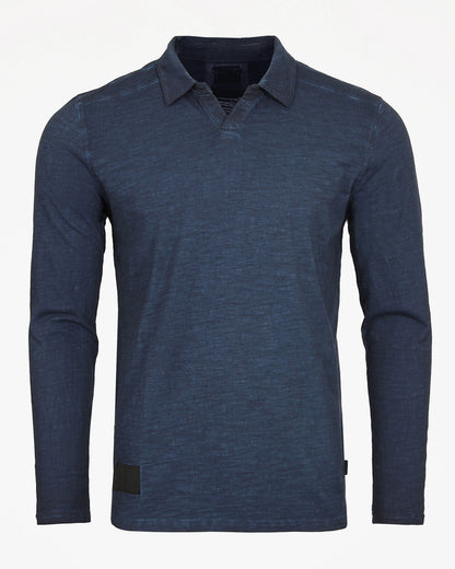 ZIMEGO Mens Long Sleeve Vintage V-Neck Henley Polo T-Shirt-1