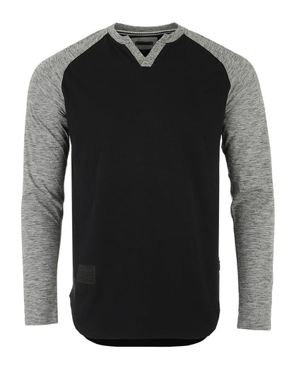 ZIMEGO Men's Long Sleeve Color Block Raglan V Neck Henley Curved Hem Slim Shirts-2